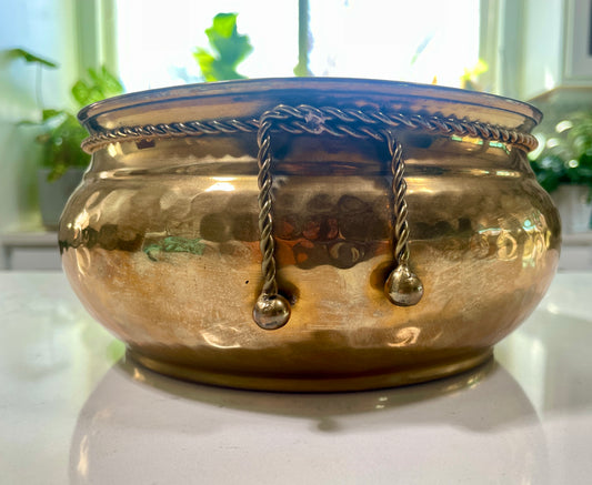 Vintage Brass Hammered Bowl/Planter w/Braided Detail (from India)