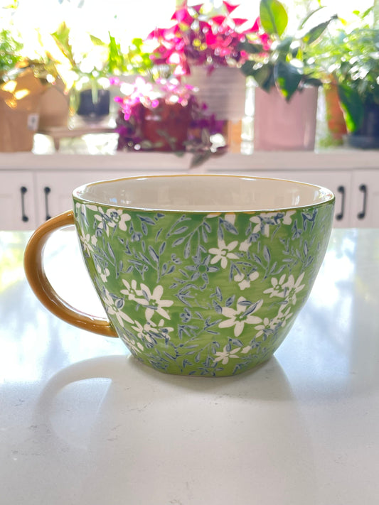 Green & White Floral Oversized Tea Cup