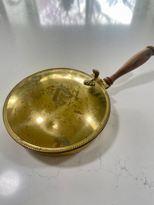 Vintage Brass & Wood Silent Butler Crumb/Ash Catcher w/Engraved Crest (made in Italy)