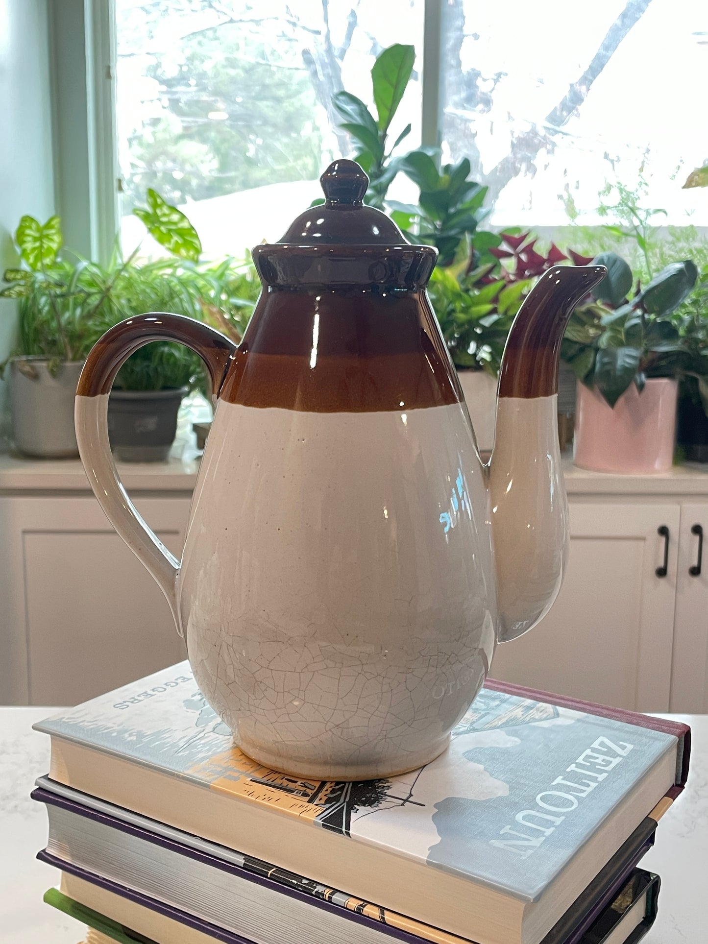 Three Tone Stoneware Vintage Teapot /Coffee Pot(made in Taiwan)