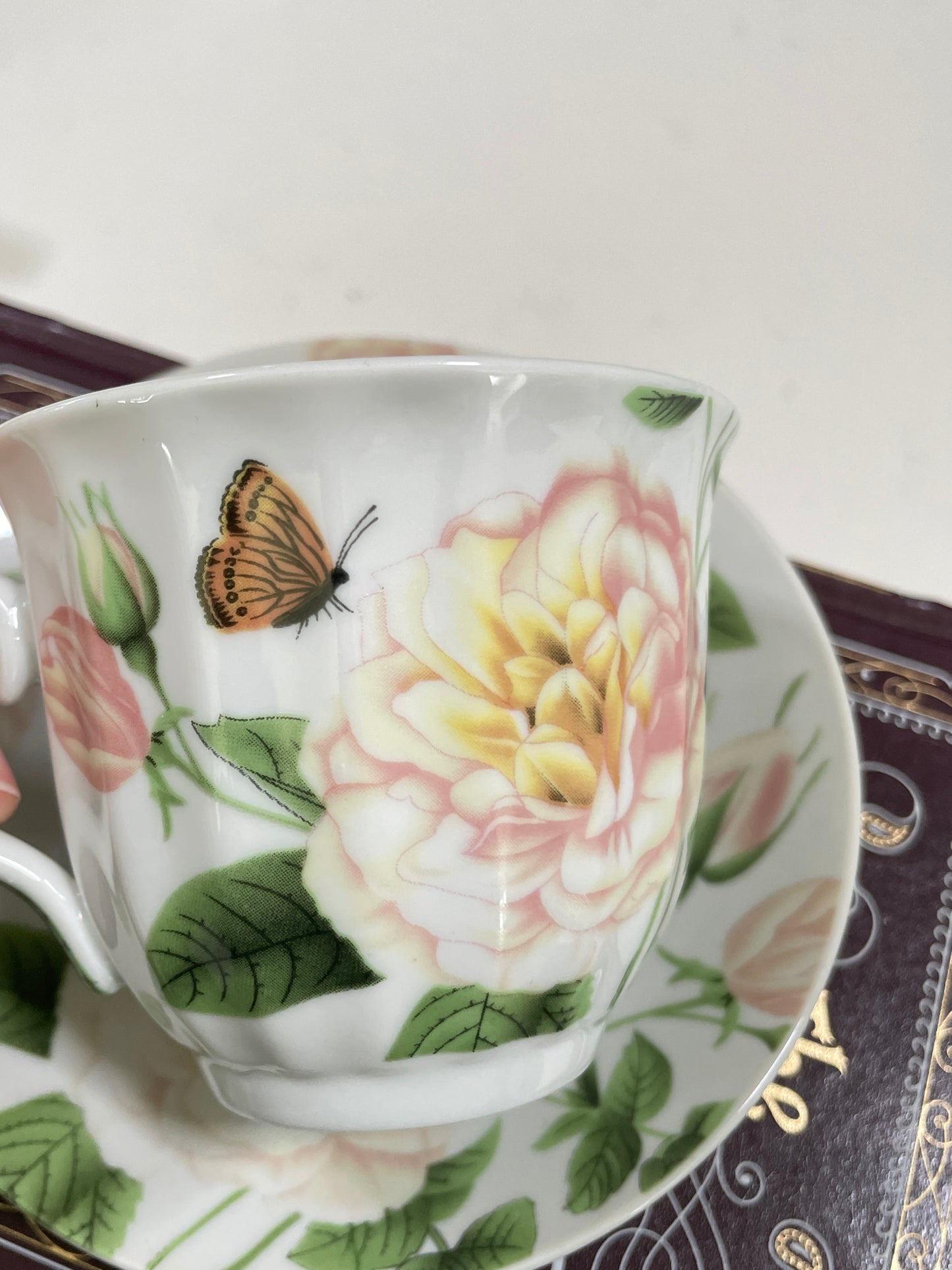 Vintage Rose and Butterfly Teacup and Saucer