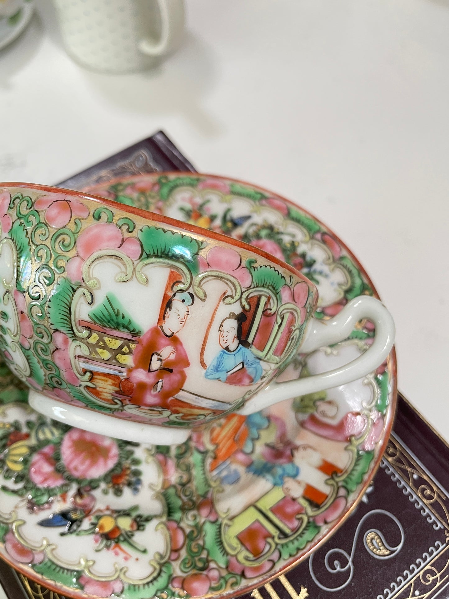 Vintage Chinese Famille Rose Medallion Teacup & Saucer