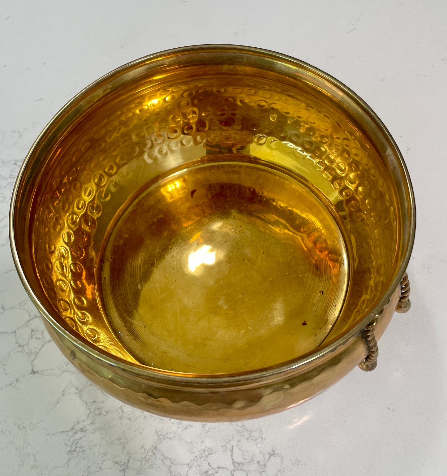 Vintage Brass Hammered Bowl/Planter w/Braided Detail (from India)