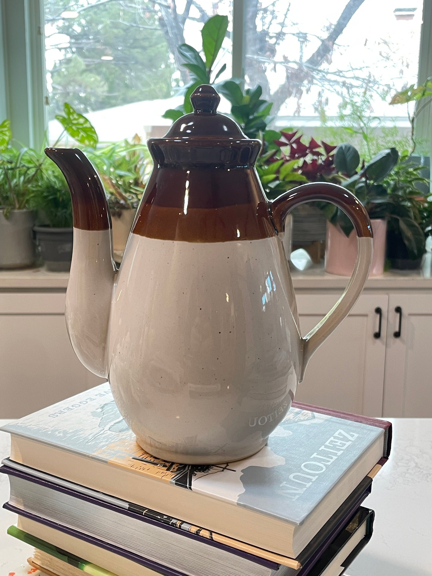 Three Tone Stoneware Vintage Teapot /Coffee Pot(made in Taiwan)