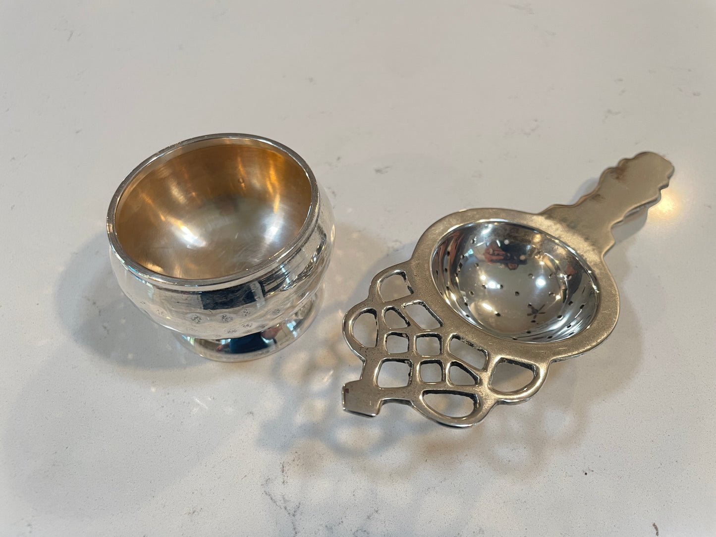 Vintage Silver Loose Leaf Tea Strainer w/Basket