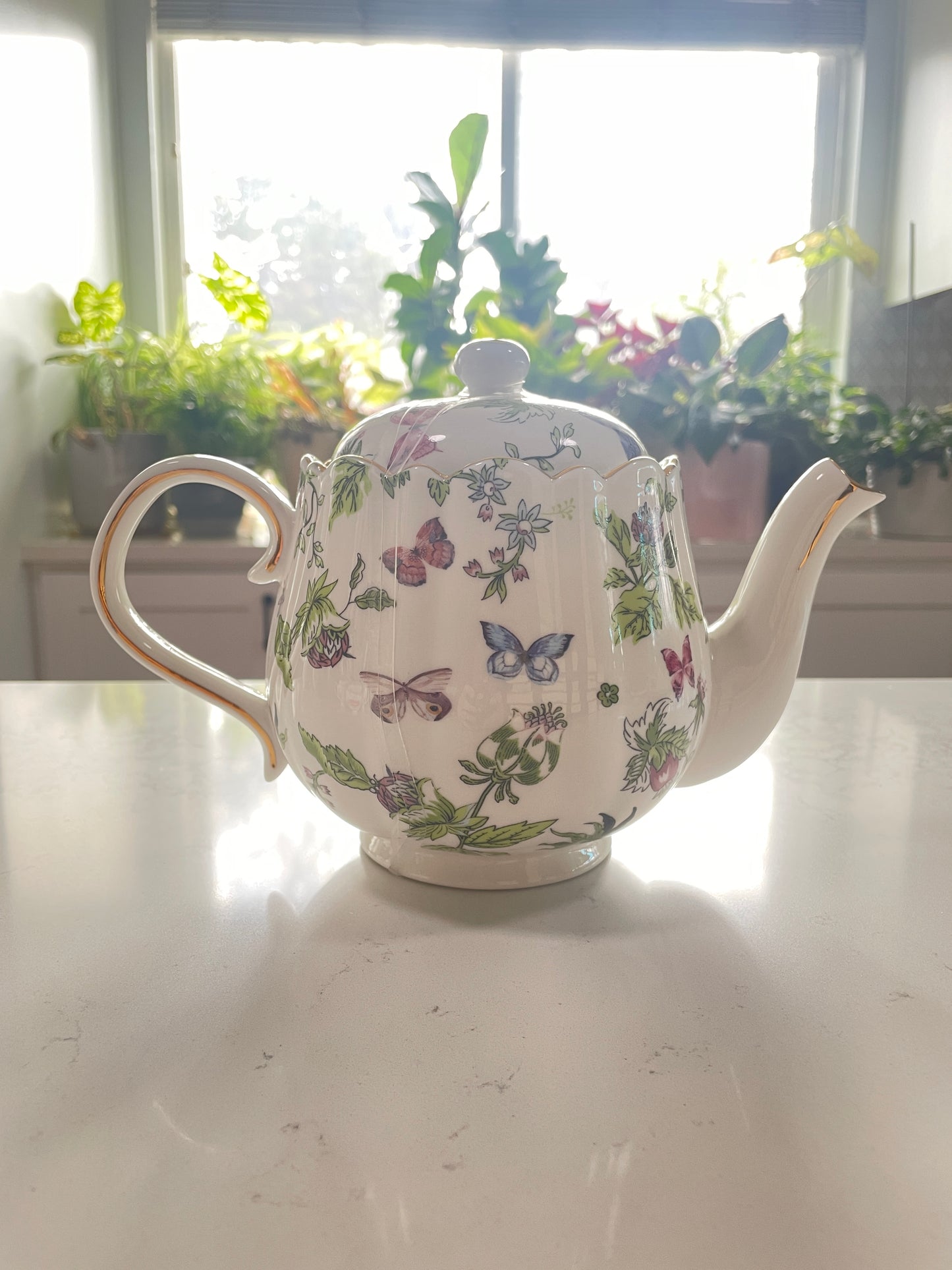 Graceware Butterfly and Floral Porcelain Teapot