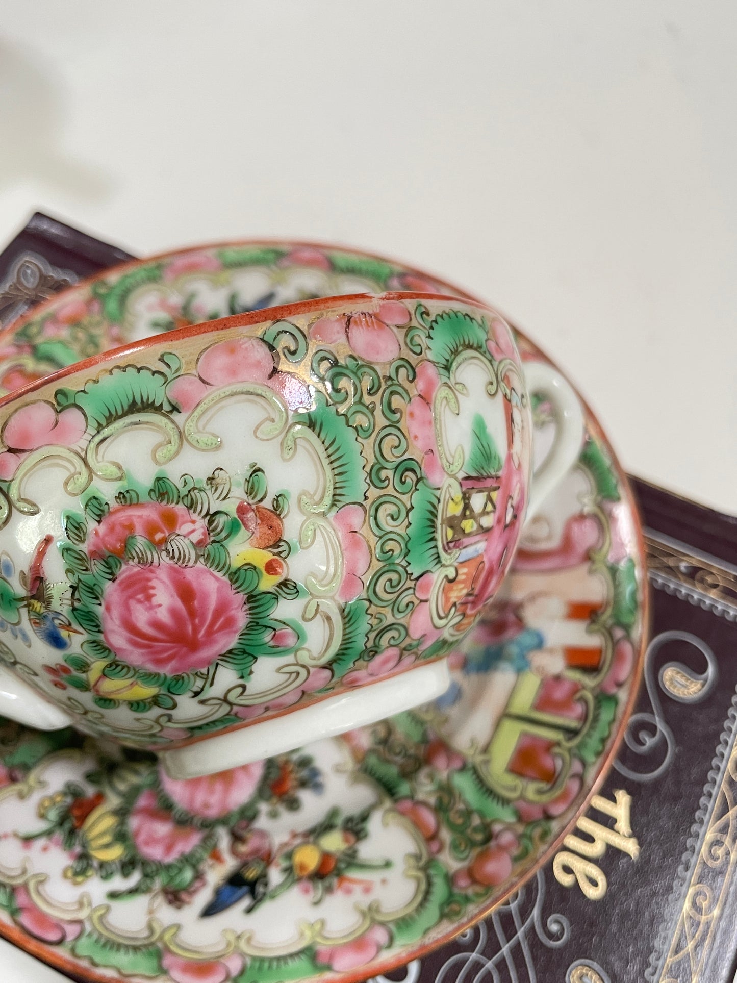 Vintage Chinese Famille Rose Medallion Teacup & Saucer