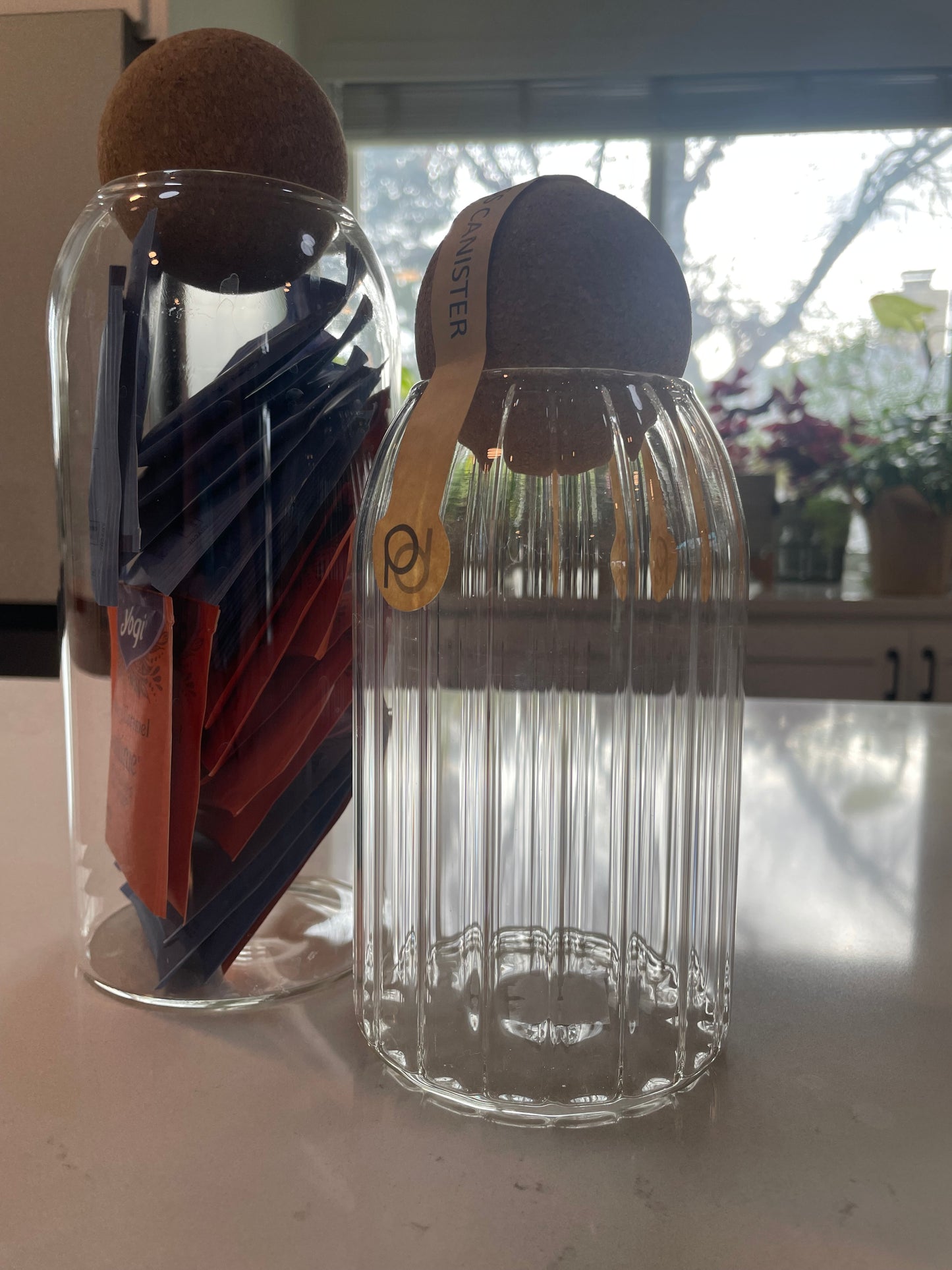 Ribbed glass tea canister